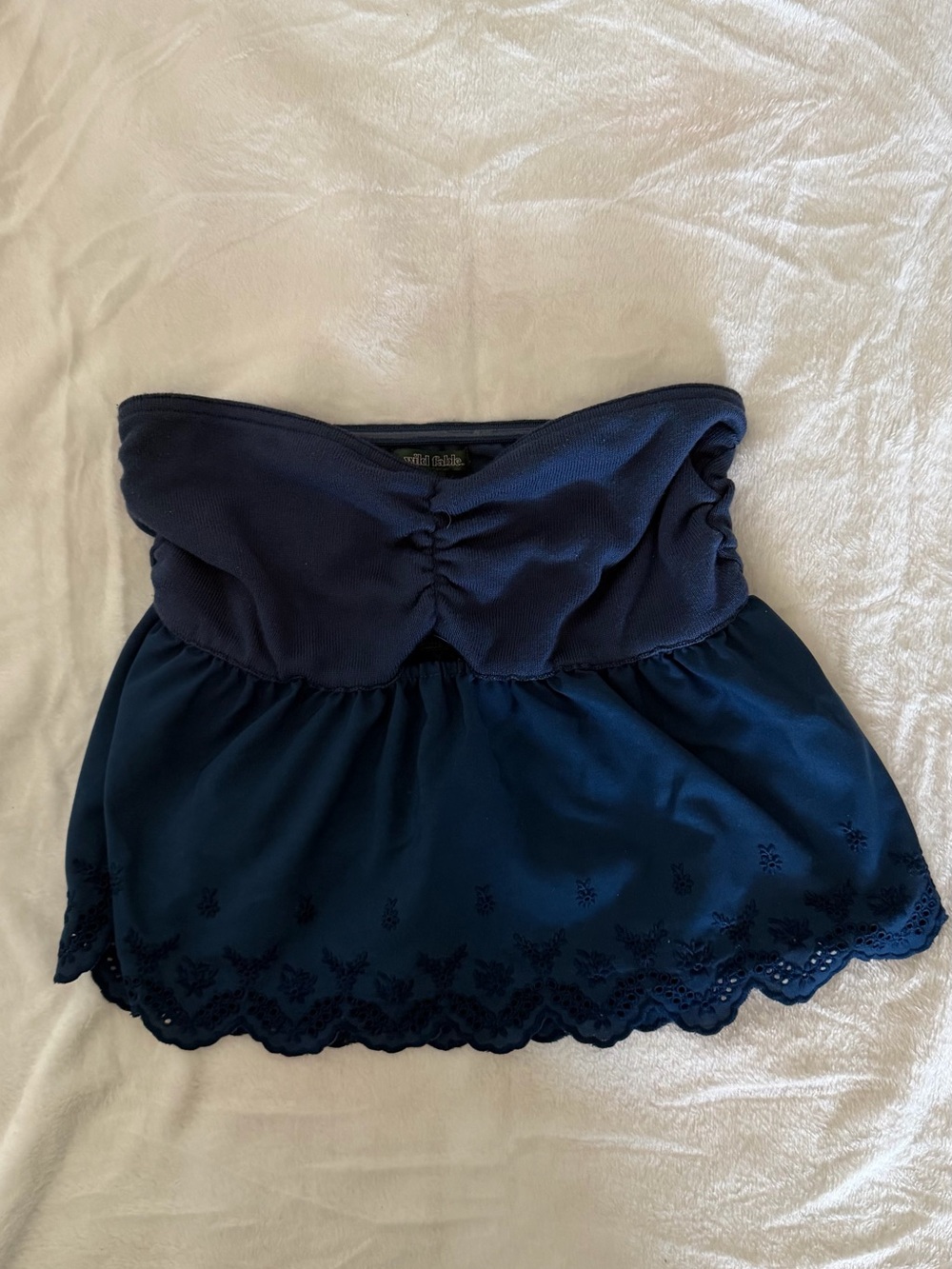 wild fable Navy Strapless Embroidered Crop Top